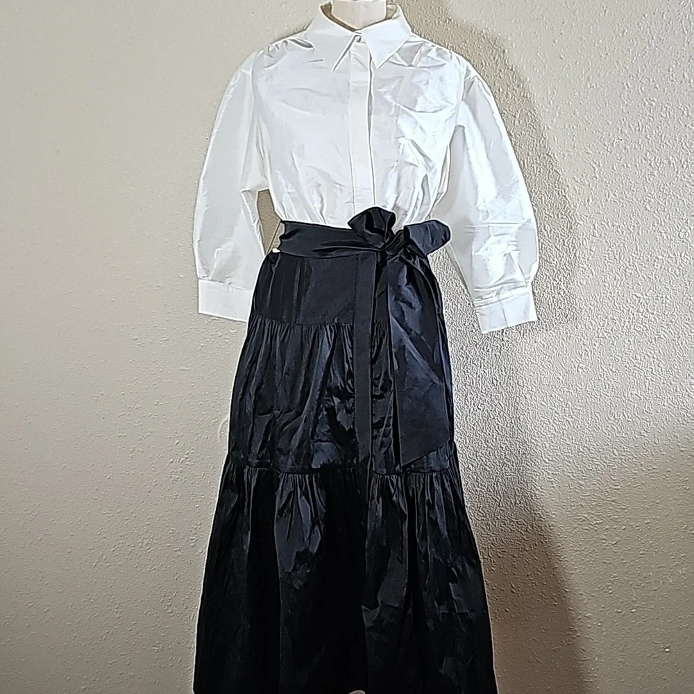 Rickie Freeman Fot Teri Jon Two Tone Bow Shirt Dress - Picture 3 of 11